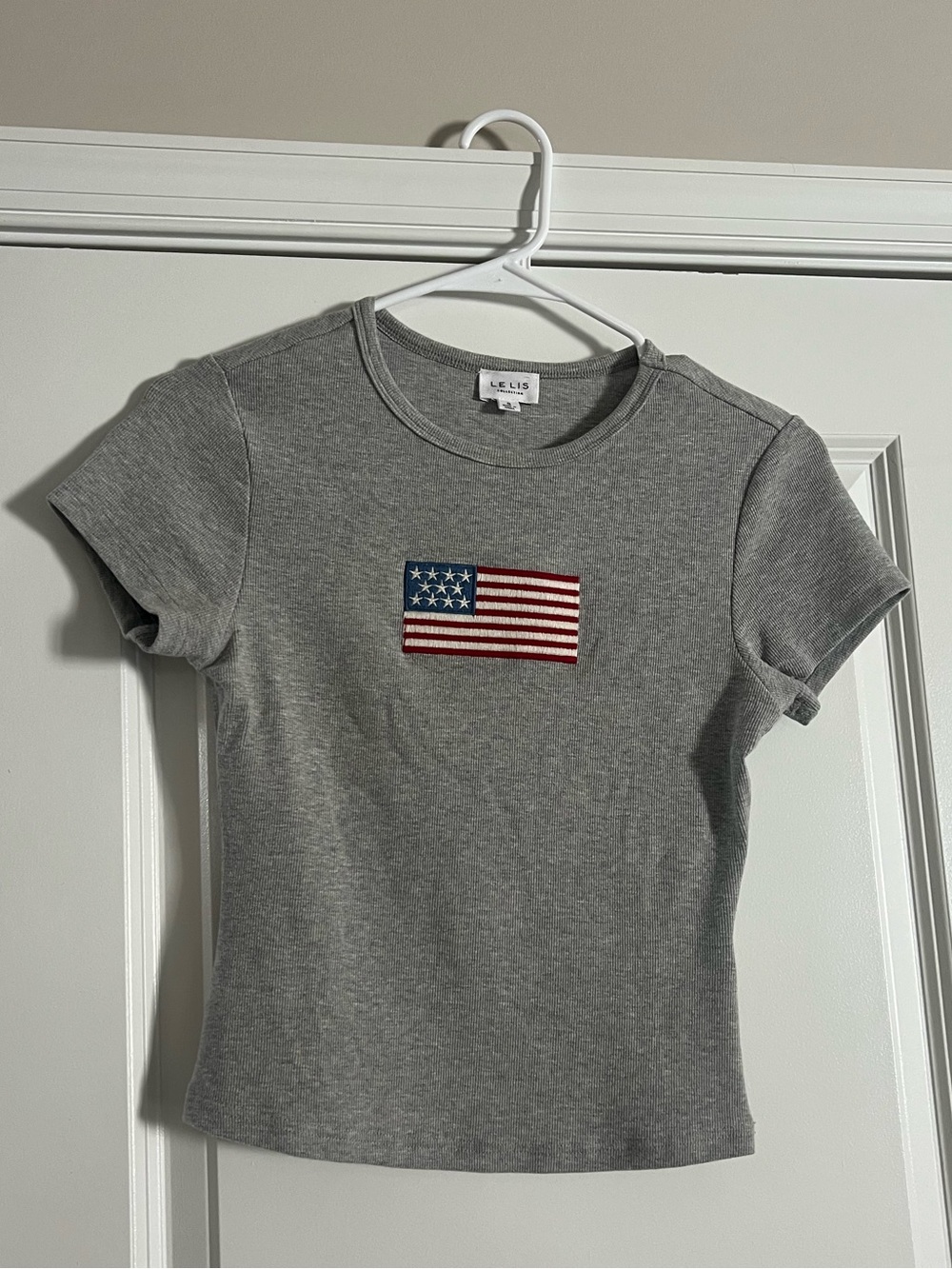 Gray Flag Embroidered Tee - Short Sleeve Top